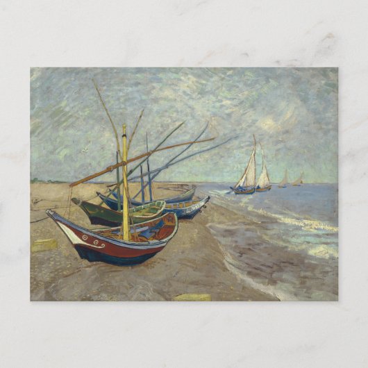 Vist boten op het strand briefkaart (Voorkant)