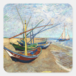 Vist boten op het strand van Saintes-Maries Vierkante Sticker