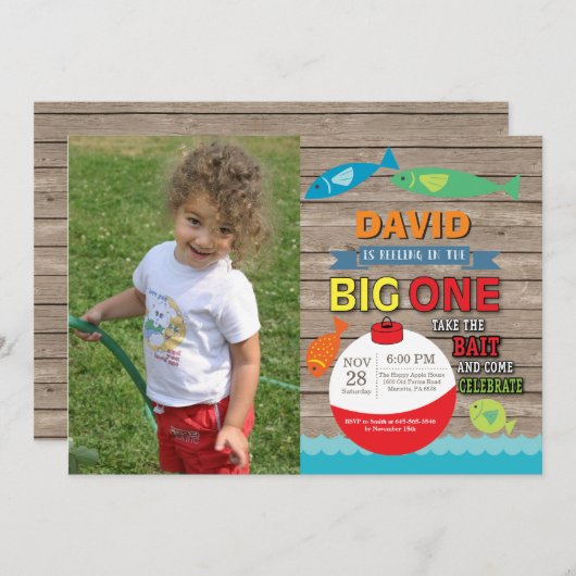 Vist de eerste uitnodiging van de verjaardag Big O (Voorkant / Achterkant)