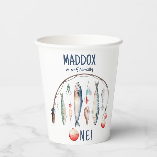 Vist de grote blauwe jongen van de dag papieren bekers (Achterkant)