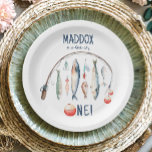 Vist de grote blauwe jongen van de dag papieren bordje<br><div class="desc">♥ Een perfecte manier om je gasten uit te nodigen voor het verjaardagsfeest van je kleintje! Gevist thema. Raadpleeg het bijbehorende collectie voor alle beschikbare objecten.</div>