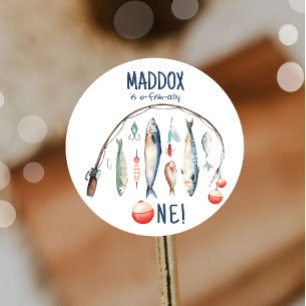 Vist de grote blauwe jongen van de dag ronde sticker