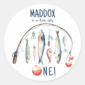 Vist de grote blauwe jongen van de dag ronde sticker (Voorkant)