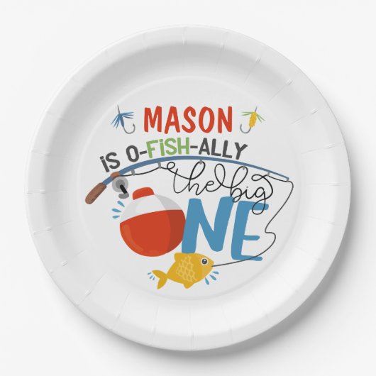 Vist de grote één verjaardagspapier Borden Papieren Bordje (Voorkant)