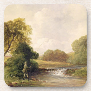 Vist: Een vis afspelen (olie op doek) Bier Onderzetter