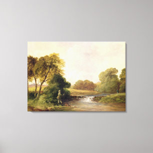 Vist: Een vis afspelen (olie op doek) Canvas Afdruk