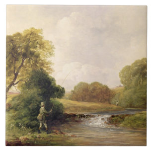 Vist: Een vis afspelen (olie op doek) Tegeltje