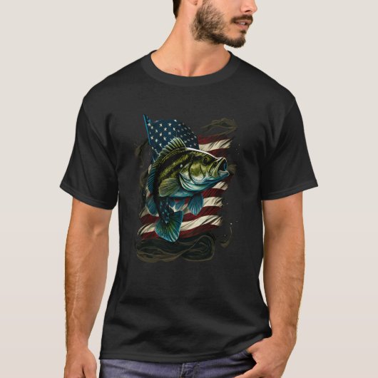 Vist en een Amerikaanse vlag Largemouth Bass T-shirt (Voorkant)
