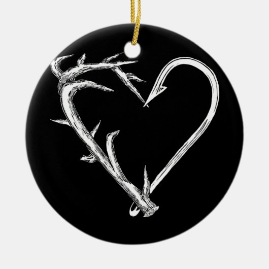 Vist en jaagt Heart Artistic Antler & Hook Keramisch Ornament (Voorkant)