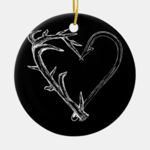 Vist en jaagt Heart Artistic Antler & Hook Keramisch Ornament