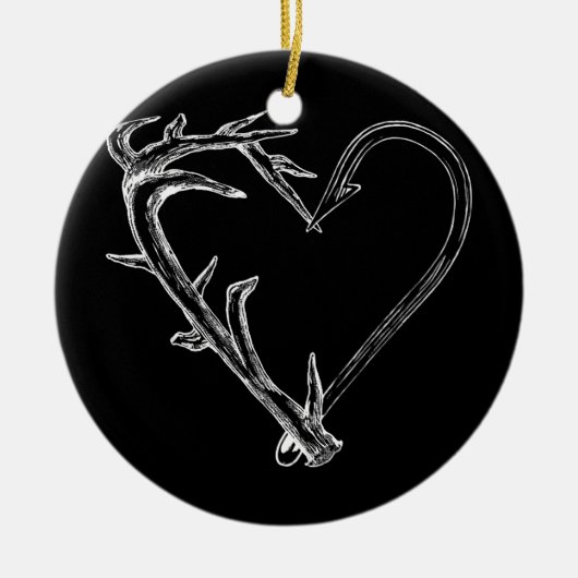 Vist en jaagt Heart Artistic Antler & Hook Keramisch Ornament (Voorkant)