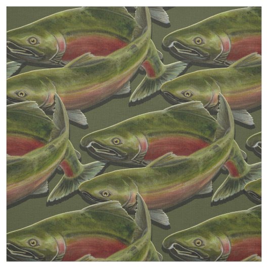 Vist Fabric Coho Salmon Fish Pattern Fabrics Stof (Swatch)