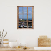 Vist het Uitzicht van de Haven van een Venster Poster (Keuken)