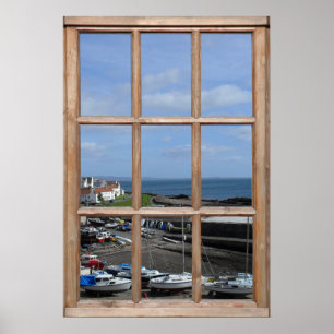 Vist het Uitzicht van de Haven van een Venster Poster