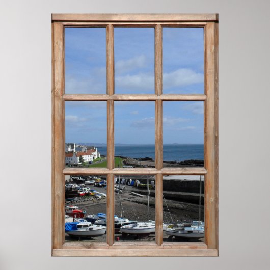 Vist het Uitzicht van de Haven van een Venster Poster (Voorkant)