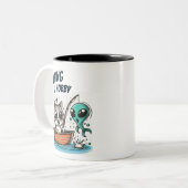 Vist is mijn hobby - kat in een boot en buitenaard tweekleurige koffiemok (Voorkant links)