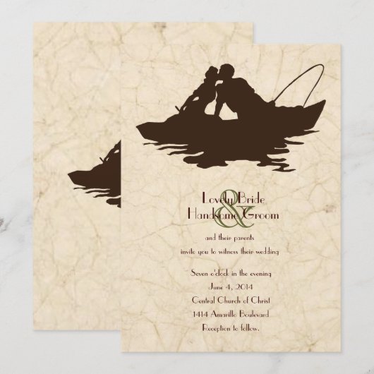 Vist liefhebbers bruine boot bruiloft uitnodiging (Voorkant / Achterkant)