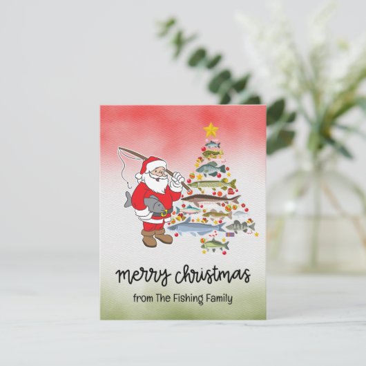 Vist liefhebbers kerst met sinterklaas feestdagenkaart (Staand voorkant)