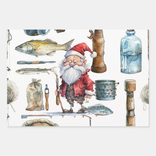 Vist liefhebbers kerst met sinterklaas inpakpapier vel (Voorkant)