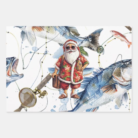 Vist liefhebbers kerst met sinterklaas inpakpapier vel (Voorkant)