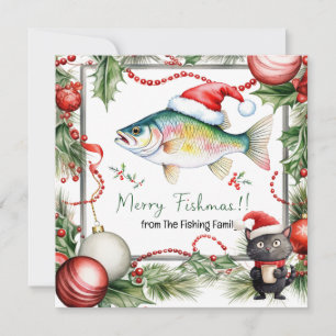 Vist liefhebbers Kerstman Kat Liefhebbers Feestdagenkaart