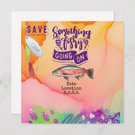 Vist liefhebbers verjaardag met de waterverf van F Save The Date (Voorkant / Achterkant)