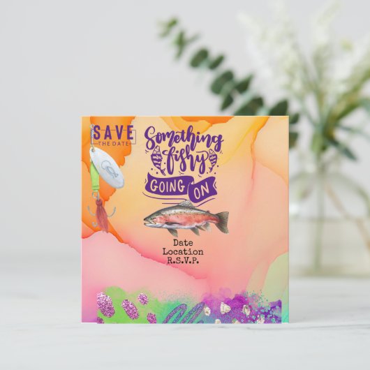 Vist liefhebbers verjaardag met de waterverf van F Save The Date (Staand voorkant)