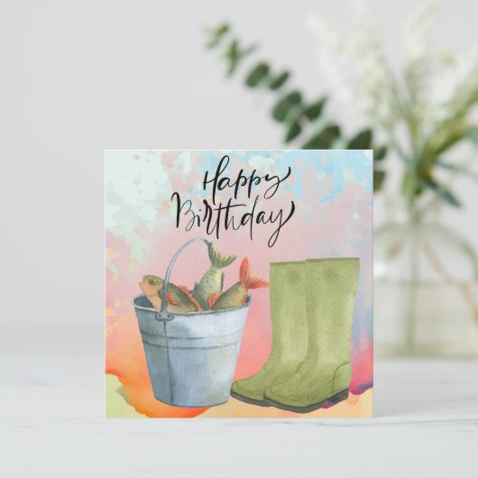 Vist liefhebbers verjaardag met waterverf van de V Kaart (Staand voorkant)