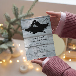 Vist Lovers Boat Old Wood Wedding Invitation Kaart