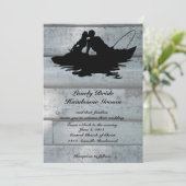 Vist Lovers Boat Old Wood Wedding Invitation Kaart (Staand voorkant)