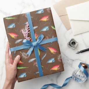 Vist Lures op Dark Brown Cadeaupapier