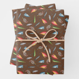 Vist Lures op Dark Brown Inpakpapier Vel