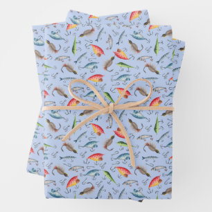 Vist Lures op lichtblauw Inpakpapier Vel