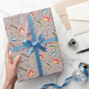 Vist Lures op lichtbruin Cadeaupapier
