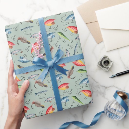 Vist Lures op lichtgroen Cadeaupapier (Geschenken)