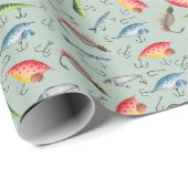 Vist Lures op lichtgroen Cadeaupapier (Rol Hoek)