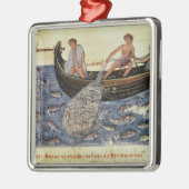 Vist met een net metalen ornament (Links)