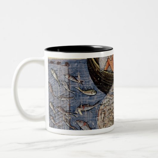 Vist met een net tweekleurige koffiemok (Links)