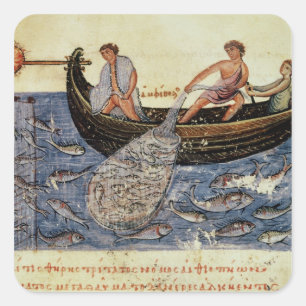 Vist met een net vierkante sticker