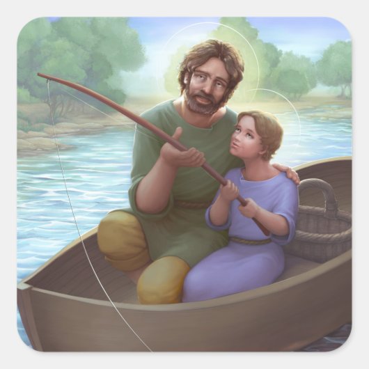 Vist met St. Joseph Vierkante Sticker (Voorkant)