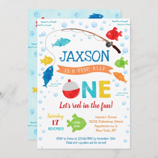 Vist O-fish-ally 1st First Birthday Invitations Kaart (Voorkant / Achterkant)