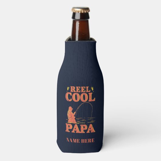 Vist papa Reel Cool Papa Vaderdag Flesjeskoeler (Fles Voorkant)