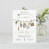 Vist Reel Fish Fry Clothesline Invitation Kaart (Staand voorkant)