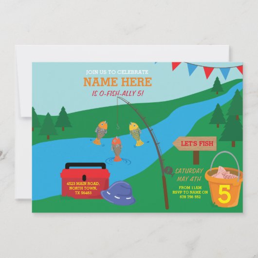 Vist verjaardagsfeestje Blue Fish Invitation Kaart (Voorkant)
