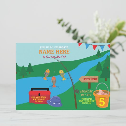 Vist verjaardagsfeestje Blue Fish Invitation Kaart (Staand voorkant)