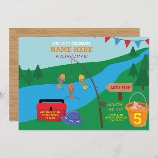 Vist verjaardagsfeestje Blue Fish Invitation Kaart (Voorkant / Achterkant)