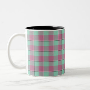 Vista Blauwe en Turkse Roze Roze Schotse Ruit Tweekleurige Koffiemok