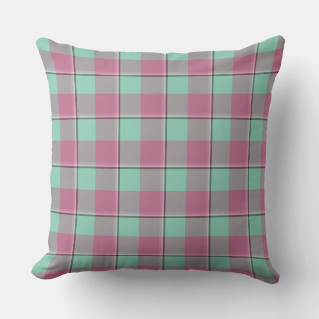 Vista Blue and Turkish Rose Pink Plaid Green Kussen (Voorkant)