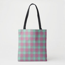 Vista Blue and Turkish Rose Plaid Pink Green Tote Bag