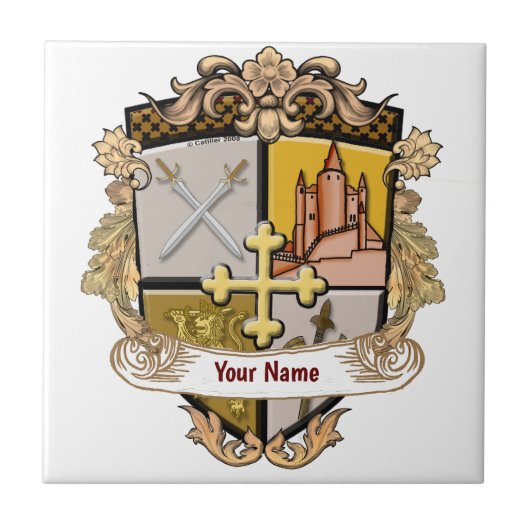 Vista Cross Shield Achternaam Tegeltje (Voorkant)